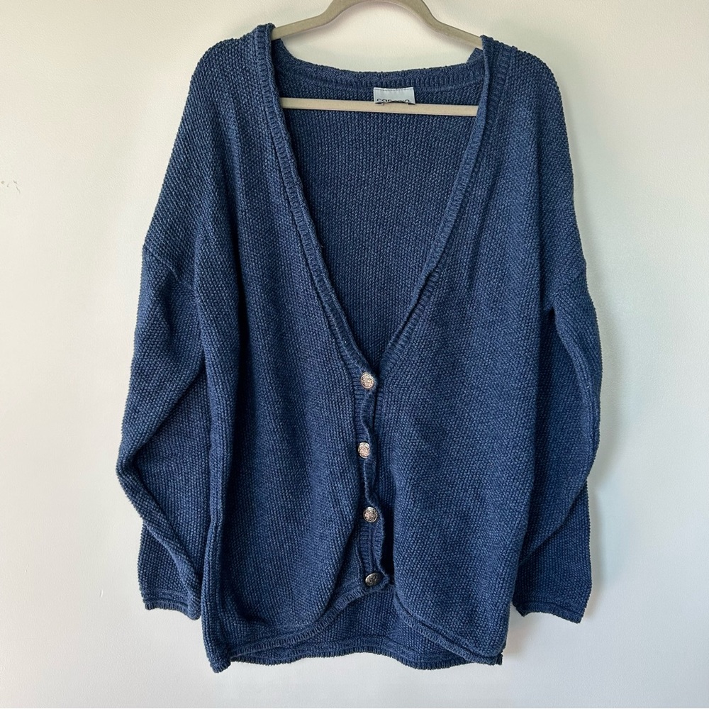 Relaxed Knit V-Neck Cardigan Sweater - Navy